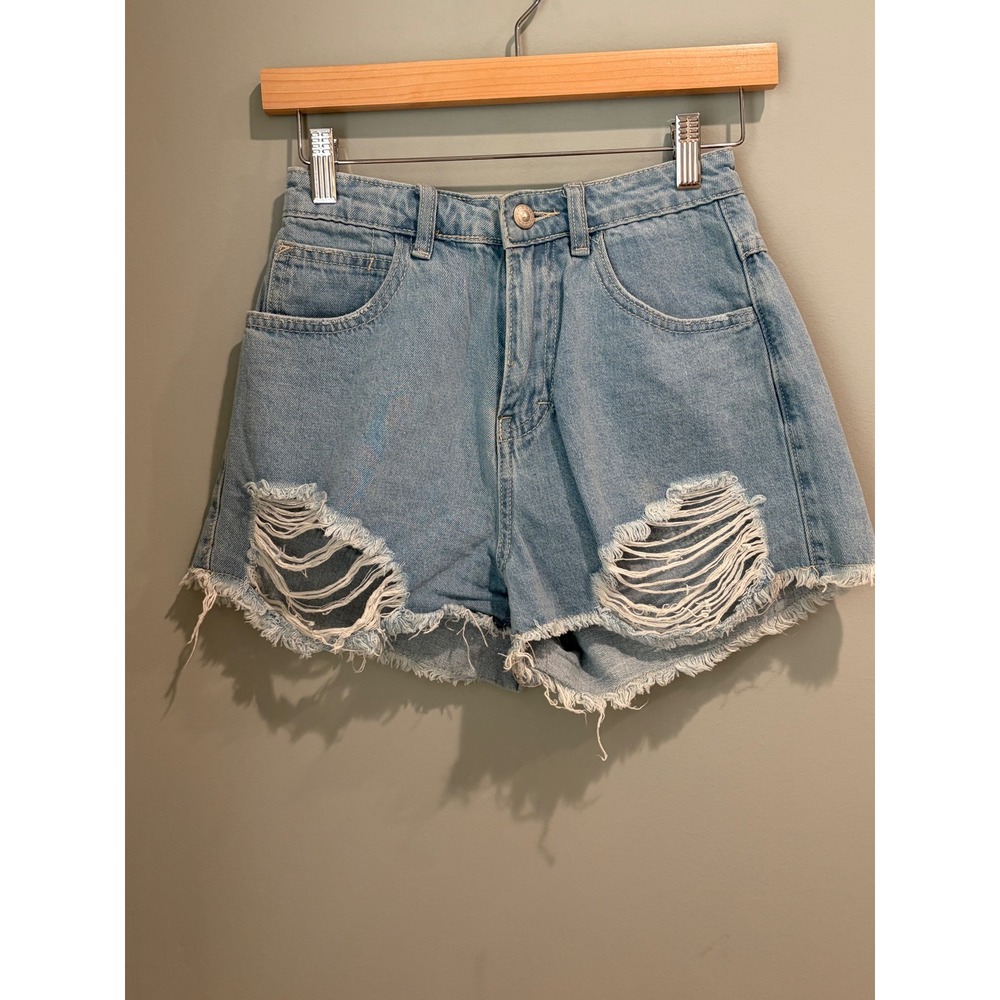 Princess Polly Distressed Denim Shorts Light‎ Wash High Waisted Blue Size 4